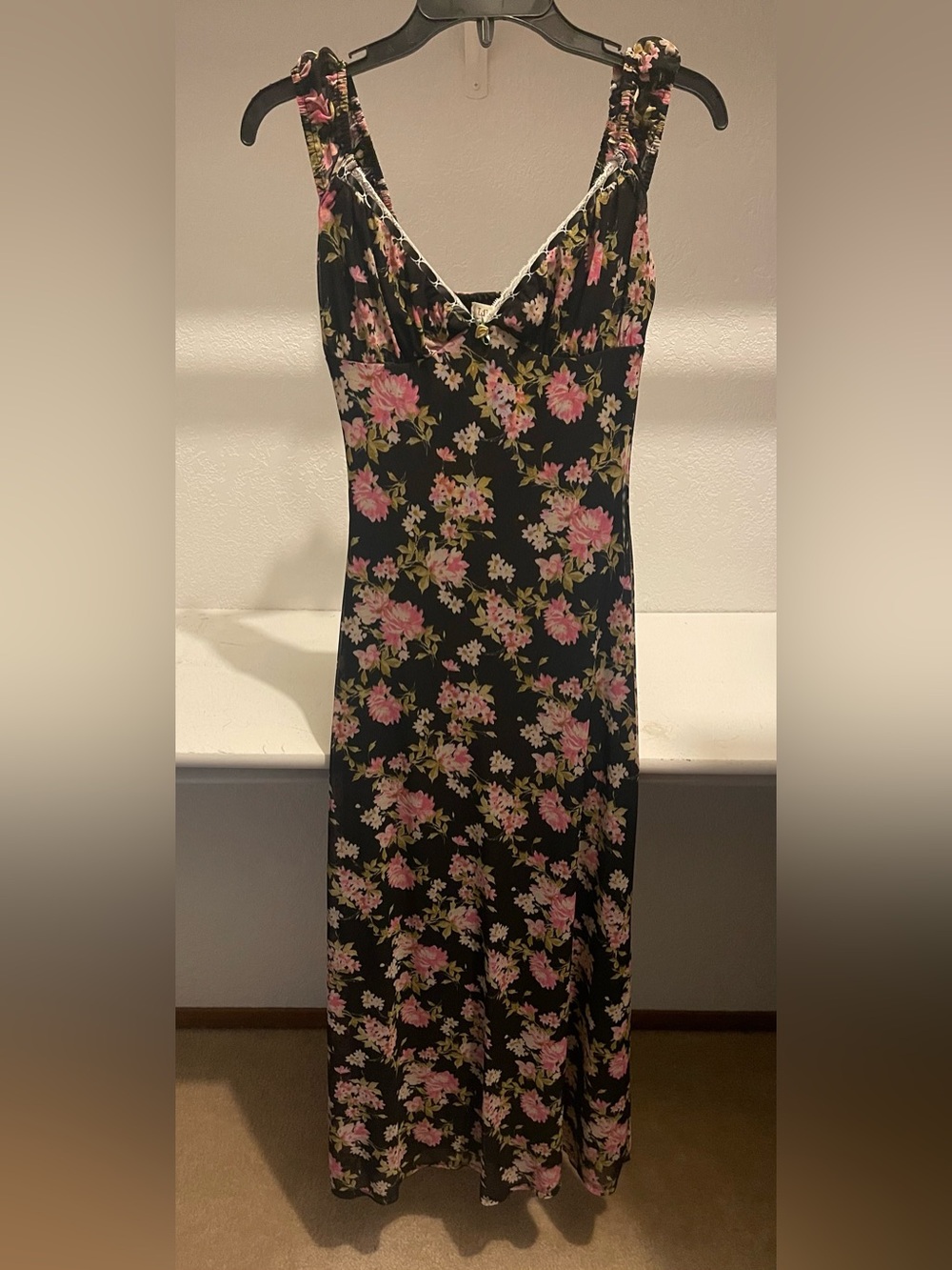 90s Y2k babydoll black floral maxi dress Small fairy goth ruffle coquette